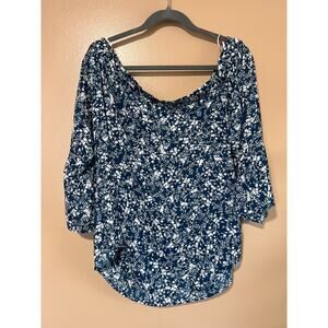 Verse NWT Navy Floral Ditsy Print Bell Sleeve Scoop Neck Blouse Top Size XL